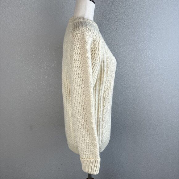 Moffat Waevers Cable Knit Fishermans Crew Neck Sweater Size M Ivory Pure Wool - Picture 6 of 8